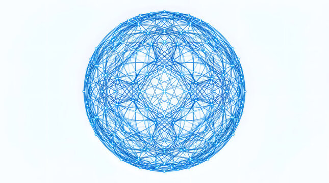 Abstract blue wireframe plexus sphere on white background