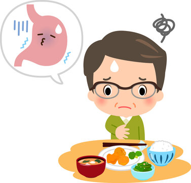 胃の調子が悪く食事を摂るのを躊躇っている中年男性