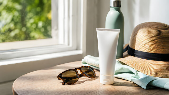 Summer Heat Protection Essentials Flat Lay