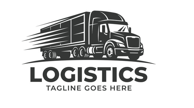 Fast moving semi truck trailer logo vector illustration featuring bold black silhouette design for transportation logistics and freight shipping business