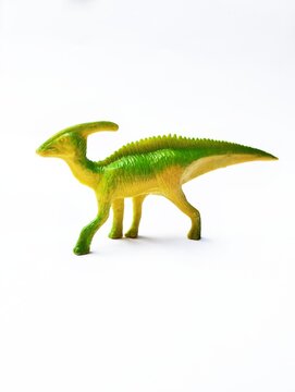A plastic figurine of a&nbsp;Parasaurolophus&nbsp;dinosaur.