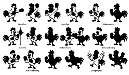 Fototapeta premium Funny Fighting Chicken Boxer Mascot Vector Illustration Bundle with Boxing Gloves for Sports Apparel Stickers and Logo Design
