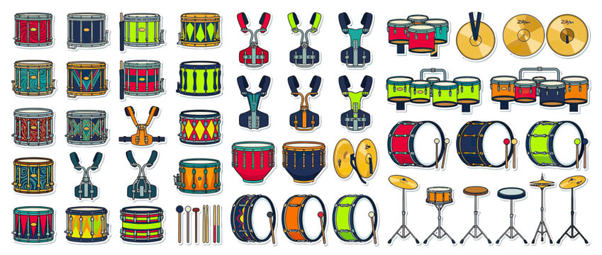 Collection of Diverse Percussion Instruments and Drum Accessories
