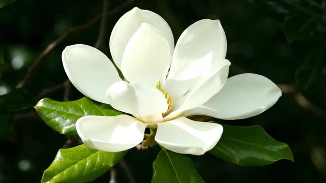 Close up of white magnolia flowers, blooming white magnolia