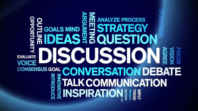 Discussion animated word cloud-text design animation tag kinetic typography seamless loop.