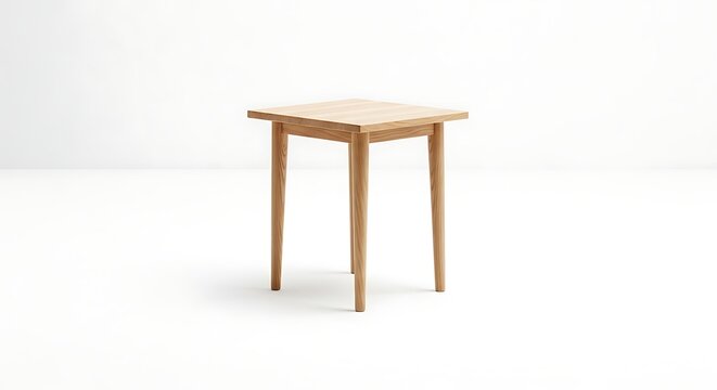 Small wooden table on white background. Minimalist square side table for home interior.