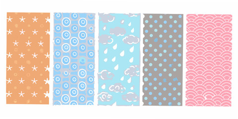 Repeating Pattern Swatches With Stars Circles Rain Dots And Scales © Tusar