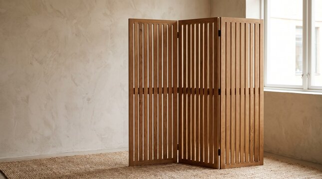Handcrafted oak folding screen in modern interior