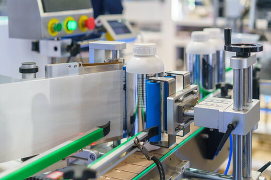Automated Bottle Labeling Machine on Production Line