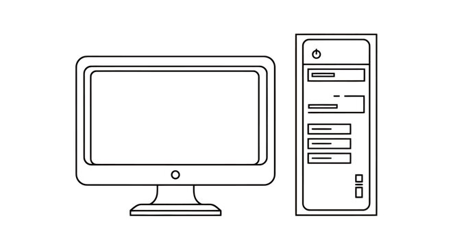 Desktop computer setup featuring a monitor and computer tower in a simple work environment.