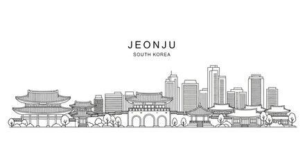 Obraz premium Jeonju Skyline - South Korea Cityscape Outline