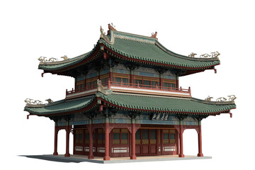 Obraz premium Two story Chinese pagoda building with curved eaves