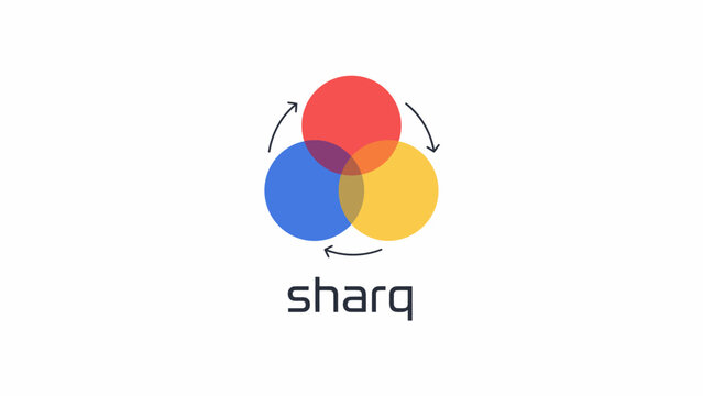 Dynamic logo concept showcasing interconnected circles in primary colors, symbolizing collaboration, synergy, and continuous interaction within a creative design