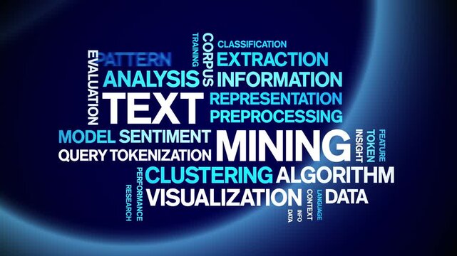 Text Mining animated word cloud-text design animation tag kinetic typography seamless loop.