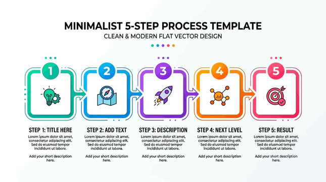 Flat Vector Infographic Template Representing Five Step Business Process Workflow Chart