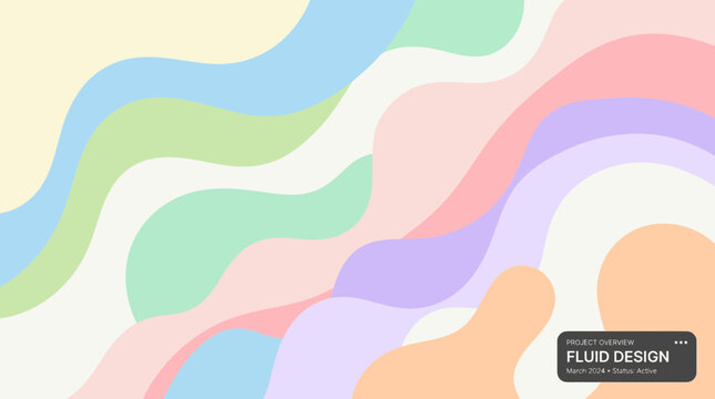 Abstract fluid wavy background in pastel colors with smooth dynamic shapes for modern design