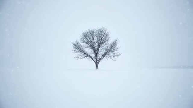 Lonely bare trees in the snow, lonely dead trees in the winter snow scene