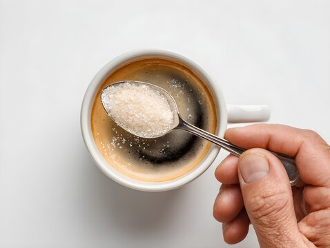 Pouring sugar into black coffee