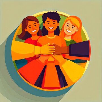 Diverse Friends Holding Hands in a Circle Celebrating World Friendship Day Flat Illustration