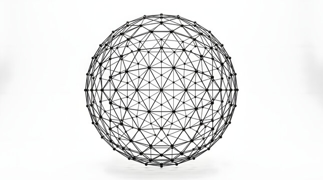 3D Wireframe Sphere Network Node Grid on White Background