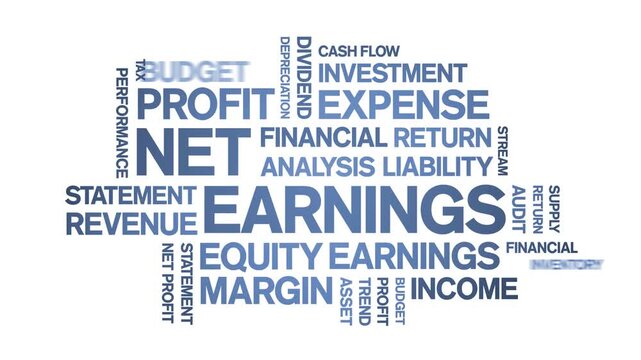 Net Earnings animated word cloud-text design animation tag kinetic typography seamless loop.