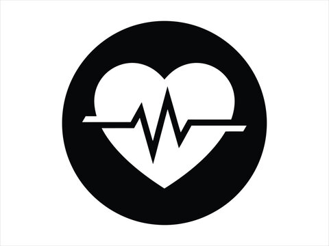 A minimalist black and white icon representing a heart beat rhythm inside a circular frame perfect for medical awareness campaigns during world heart day events