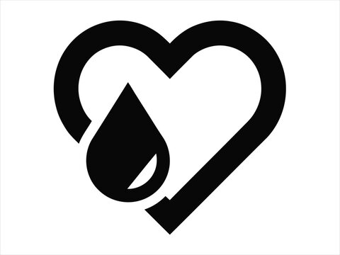 Minimalist black heart icon with a water drop symbol inside representing health awareness and medical care concepts for the annual global world heart day event