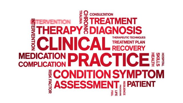 Clinical Practice animated word cloud-text design animation tag kinetic typography seamless loop.