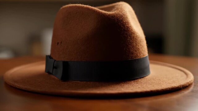 Brown felt hat close up material, brown top hat display