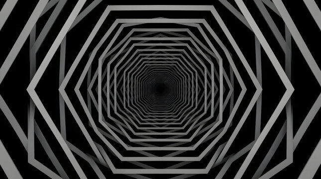 Abstract 3D octagon tunnel background in black and white
