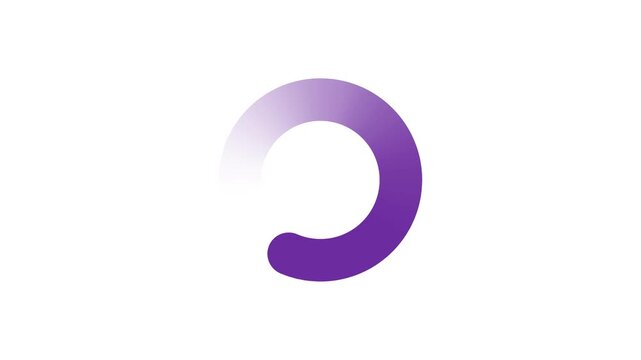 4K motion graphic of Purple spinner loading with alpha channel transparency. 2D cartoon animation of circle loader, preloading rotation, process status, upload progress on white background.