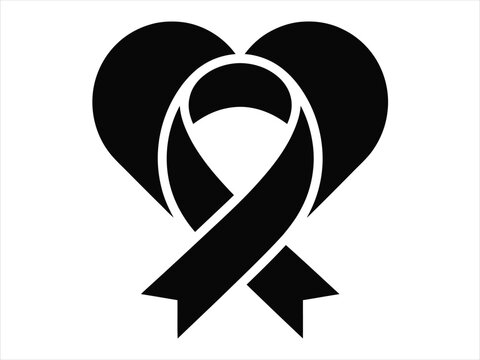 A minimalist black and white icon featuring a heart shape combined with a awareness ribbon design representing the annual global observance of world heart day