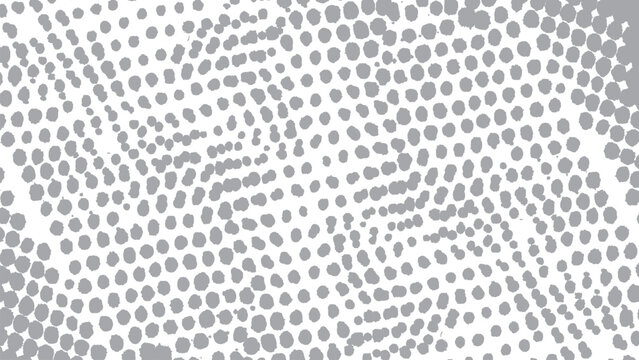 Gray halftone dot pattern with irregular circular shapes arranged in a curved, radial grid on a plain white background