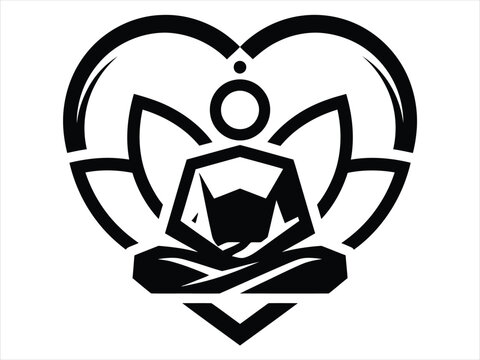 Minimalist black icon of a person meditating inside a heart shape representing wellness and mindfulness concepts for the annual global event of world heart day