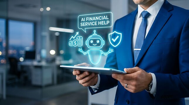 Businessman using ai financial advisor on a digital tablet