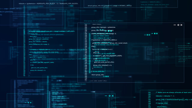 Modern Coding Interface With Programming Source Code On Digital Screens Representing Software Development, Cybersecurity, Data Processing And Information Technology, 3d Rendering
