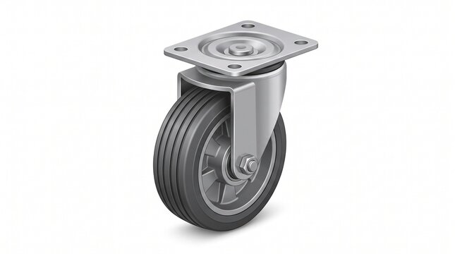 Industrial swivel caster wheel 3D illustration isolated on white background