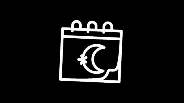 Hand-drawn calendar icon with a crescent moon and star symbol on a black background