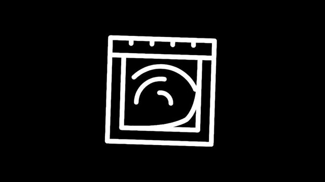 Simple hand-drawn icon of a washing machine with swirling clothes inside