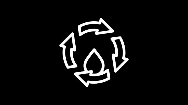 White water cycle icon with arrows on black background, representing sustainability and conservation
