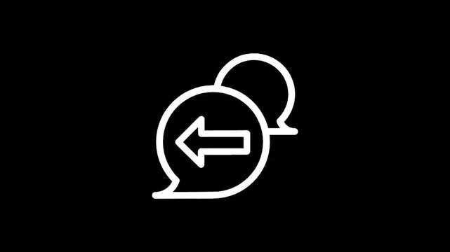 White speech bubble icon with arrow pointing left on black background