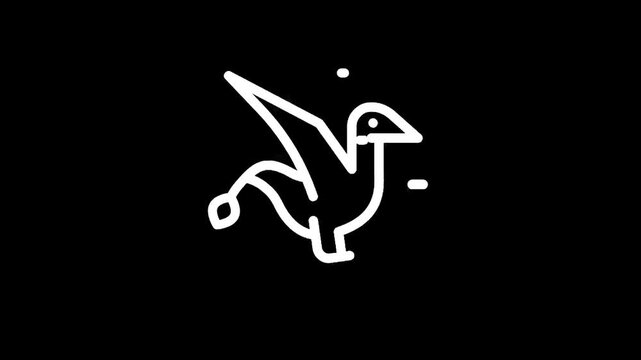 Minimalist white line art drawing of a mythical dragon-like creature on black background