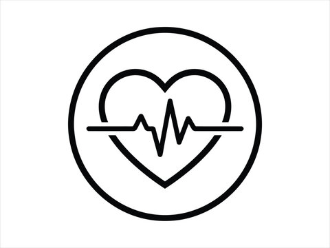Minimalist black and white line art icon representing a healthy heartbeat inside a circle for world heart day awareness campaigns and medical cardiovascular health design