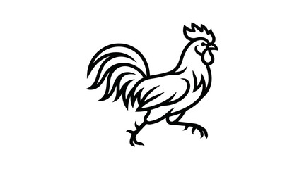Black and white rooster illustration walking. © Kamil