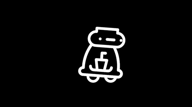 Simple line art icon of a cute robot holding a drink with a straw