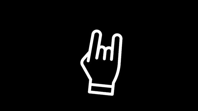 Rock on hand gesture icon with lightning bolts on a black background