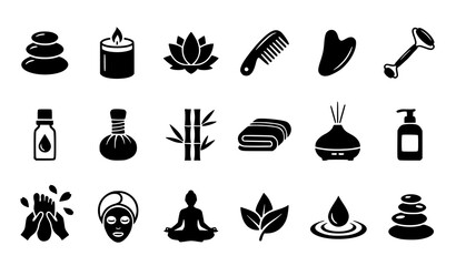 Elegant Spa Wellness and Massage Black Silhouette Icon Vector Collection © Md