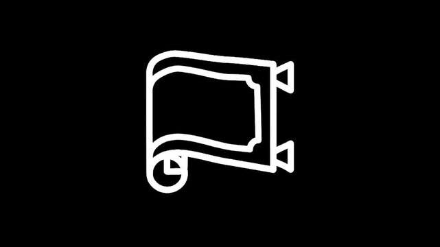Simple white outline icon of a rolled-up scroll with a decorative border