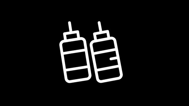Simple white outline icons of two condiment squeeze bottles on a black background