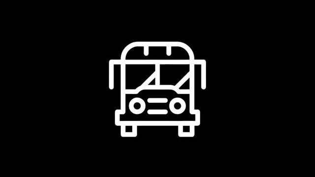Simple white line art icon of a bus front view on a black background